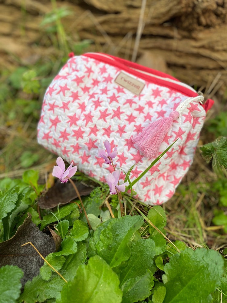 Quilted Wash Bag - Pink Stars