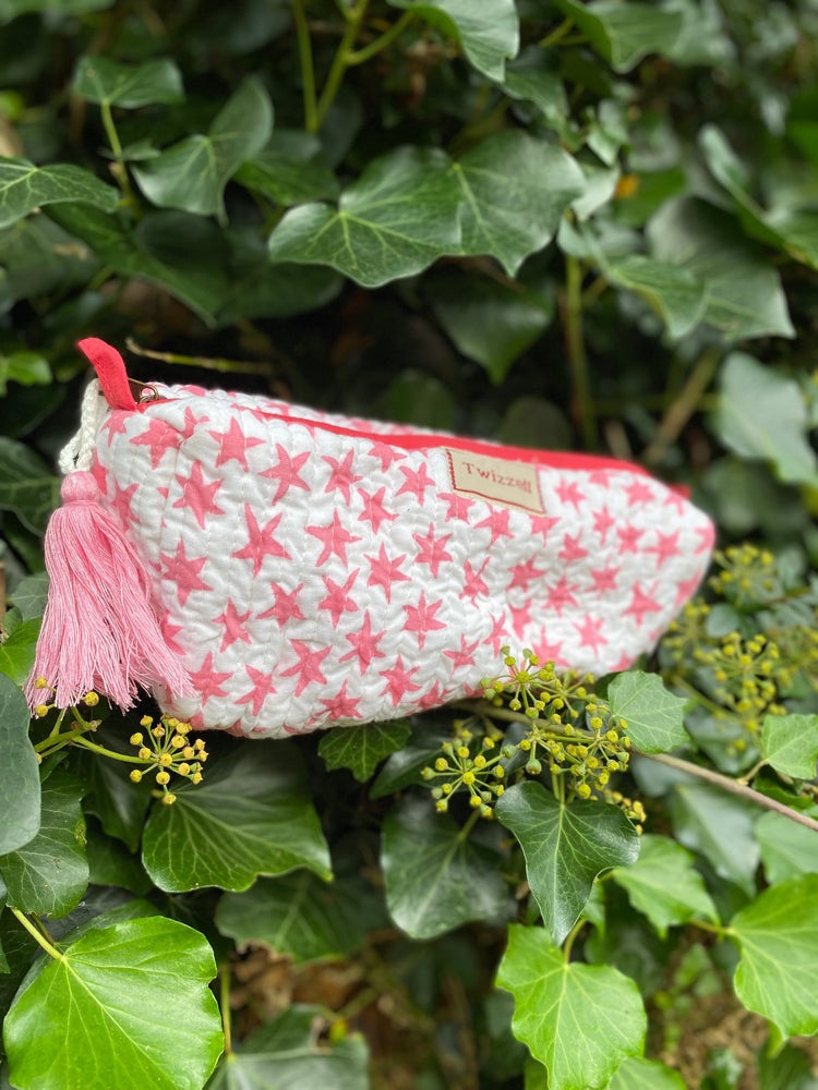 Quilted Pink Star Indian Block Print Pencil Case