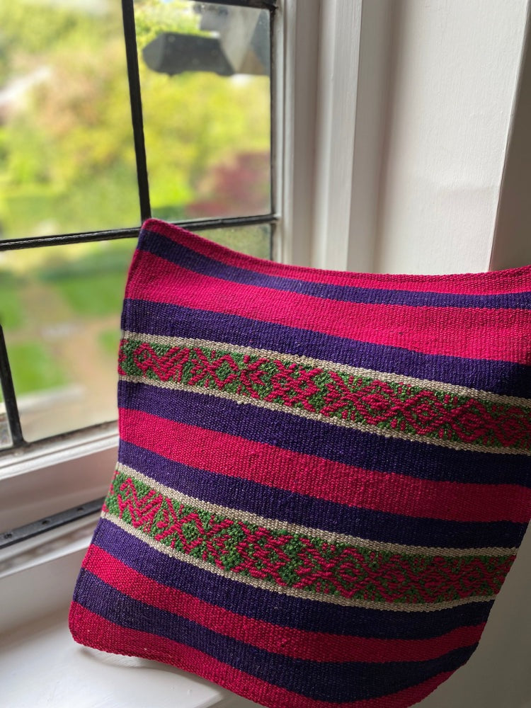 Peruvian Frazada Cushion Cover Purple, Pink and Green 1