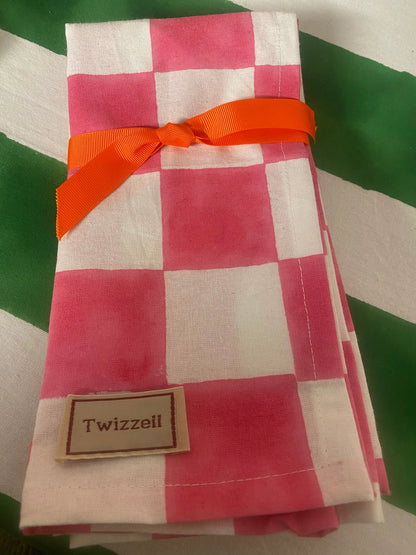 Pink and White Checkerboard Napkins X 4
