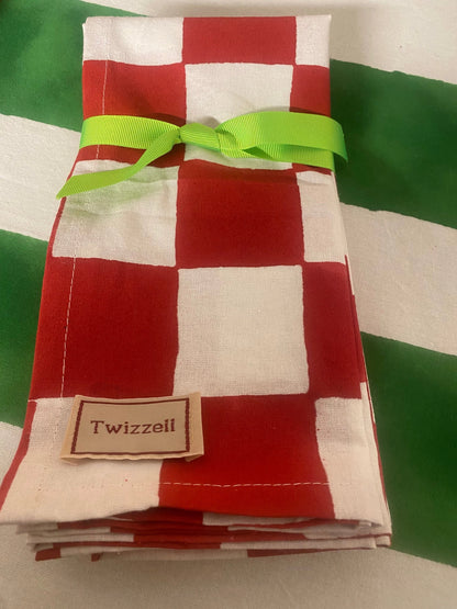 Red and White Checkerboard Napkins X 4