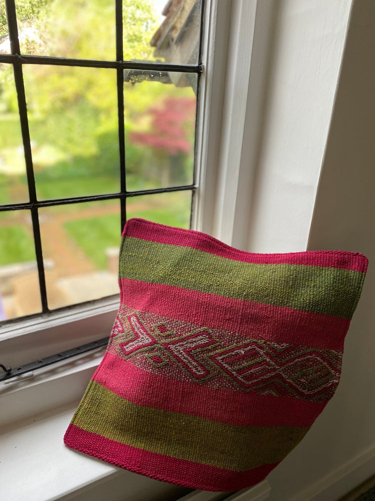 Peruvian Frazada Cushion Cover Pink and Green 2