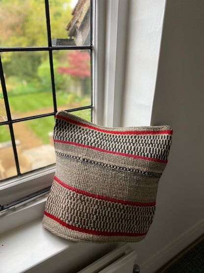 Peruvian Frazada Cushion Cover Grey, Red and Black 3