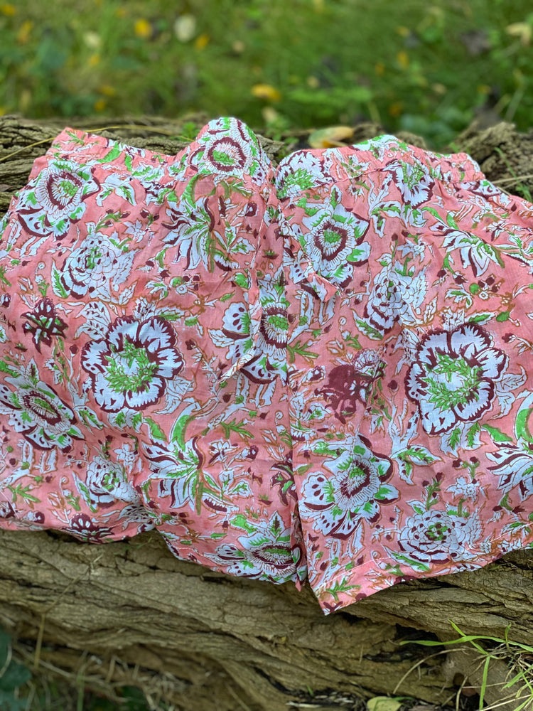 Unisex Indian Block Print Shorts - Peach