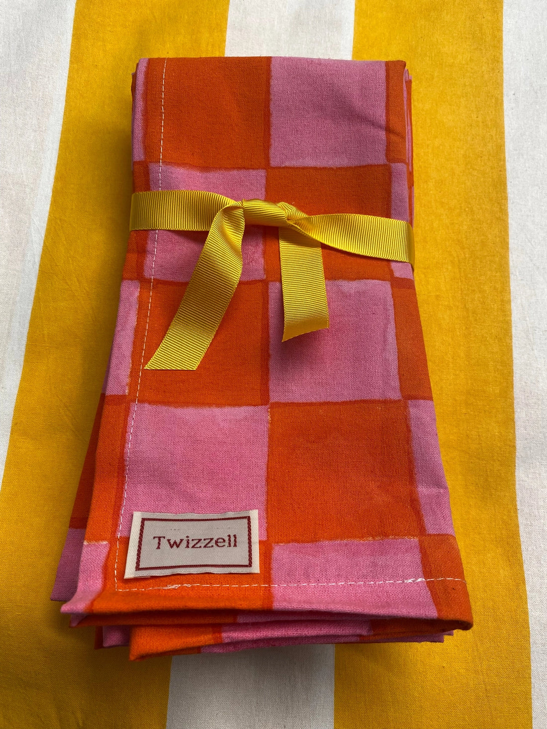 Pink &amp; Orange Checkerboard Napkin x 4