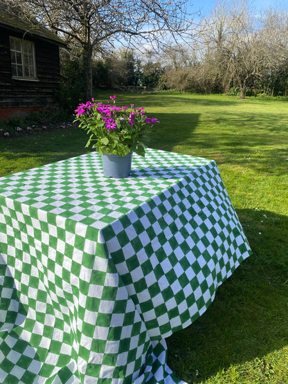 Green and White Checkerboard Tablecloth
