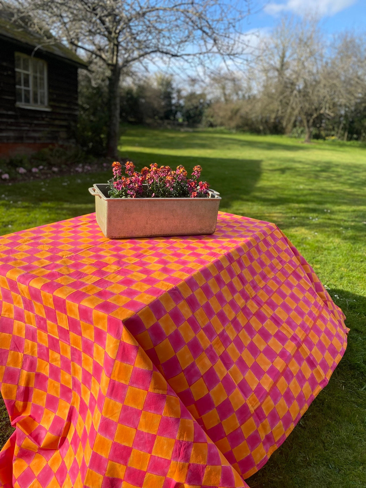 Pink and Yolk Checkerboard Tablecloth