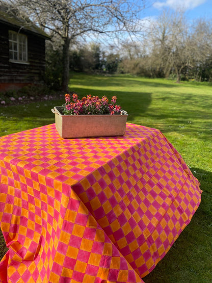 Pink and Yolk Checkerboard Tablecloth