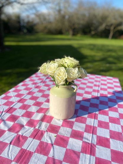 SECONDS Indian Block Print Tablecloth - Pink Checkerboard