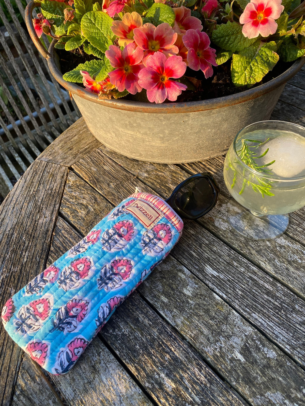 Glasses Case - Blue with pink flower