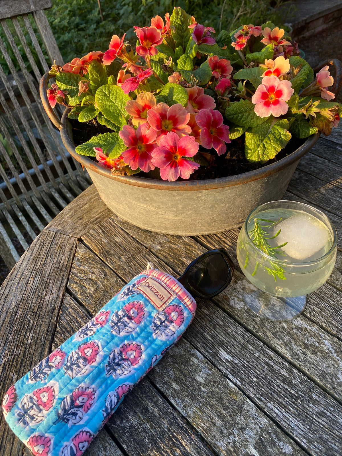 Glasses Case - Blue with pink flower