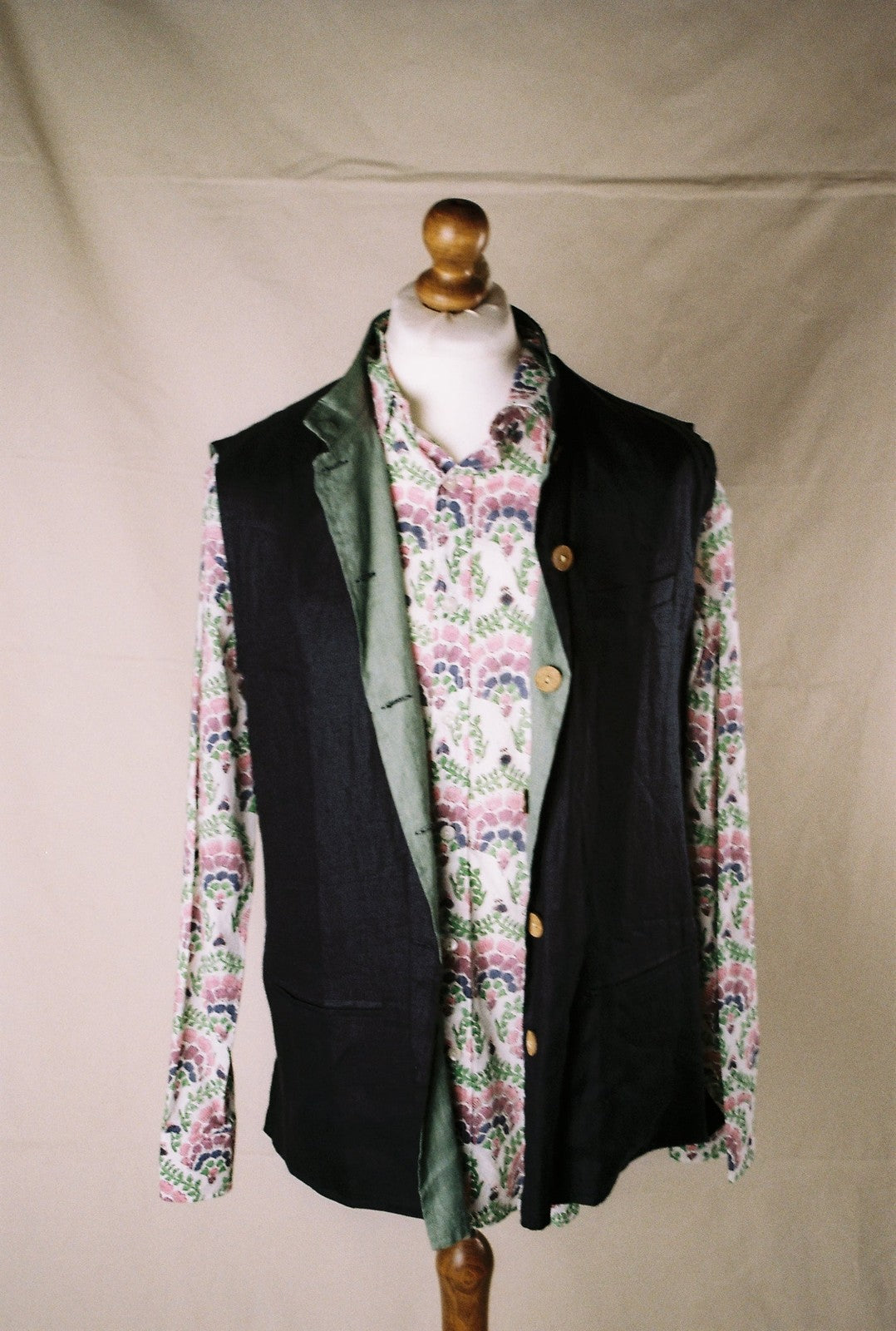 Reversible Linen Nehru Gilet Navy and Pistachio
