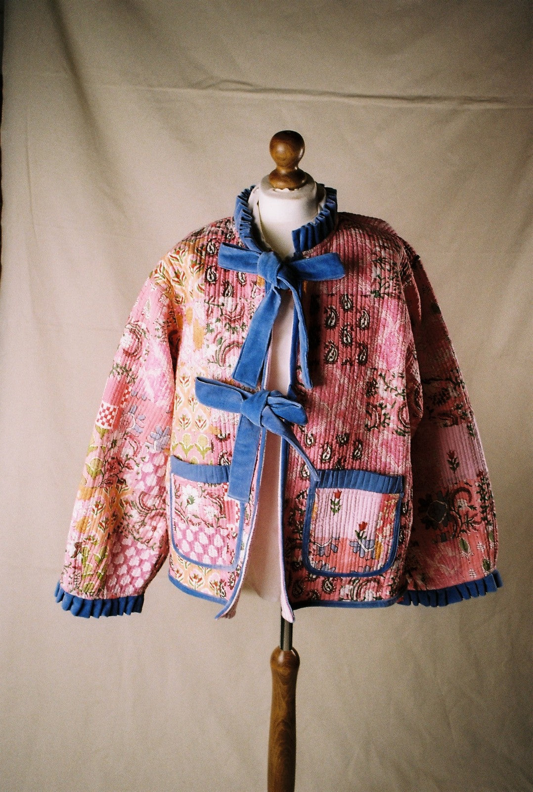 Reversible Jacket - Patchwork with Pink Stripe