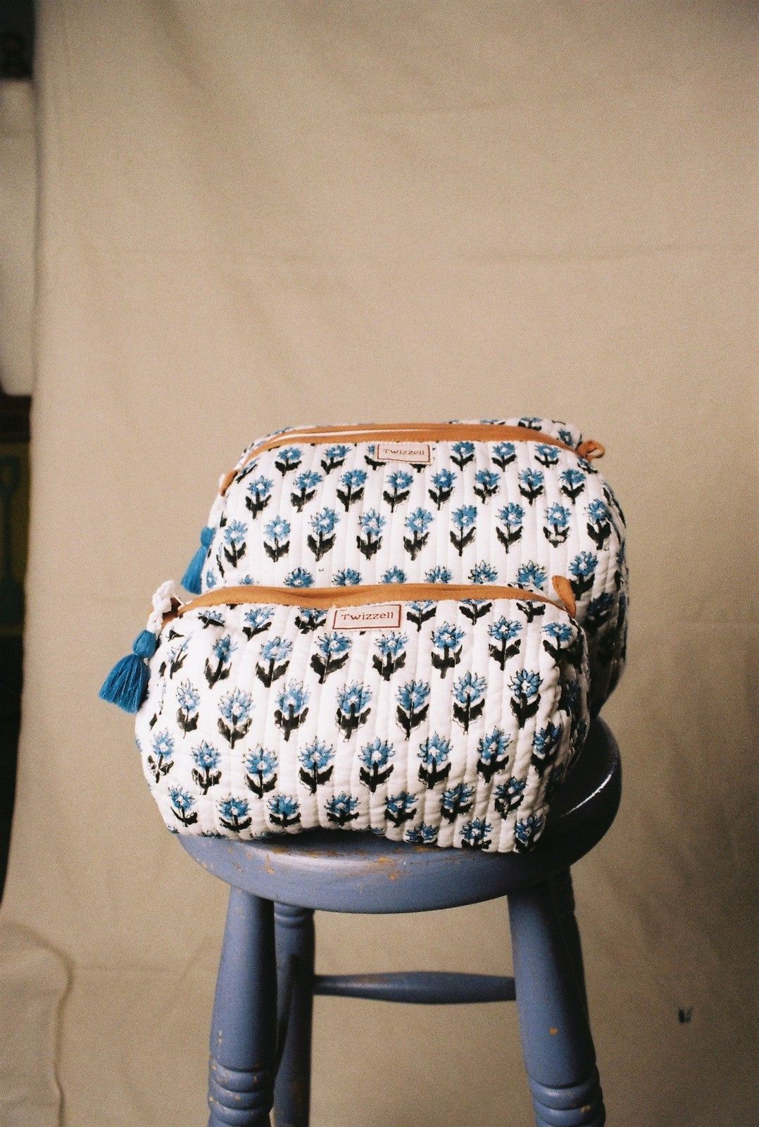 Quilted Wash Bag - Mini Blue