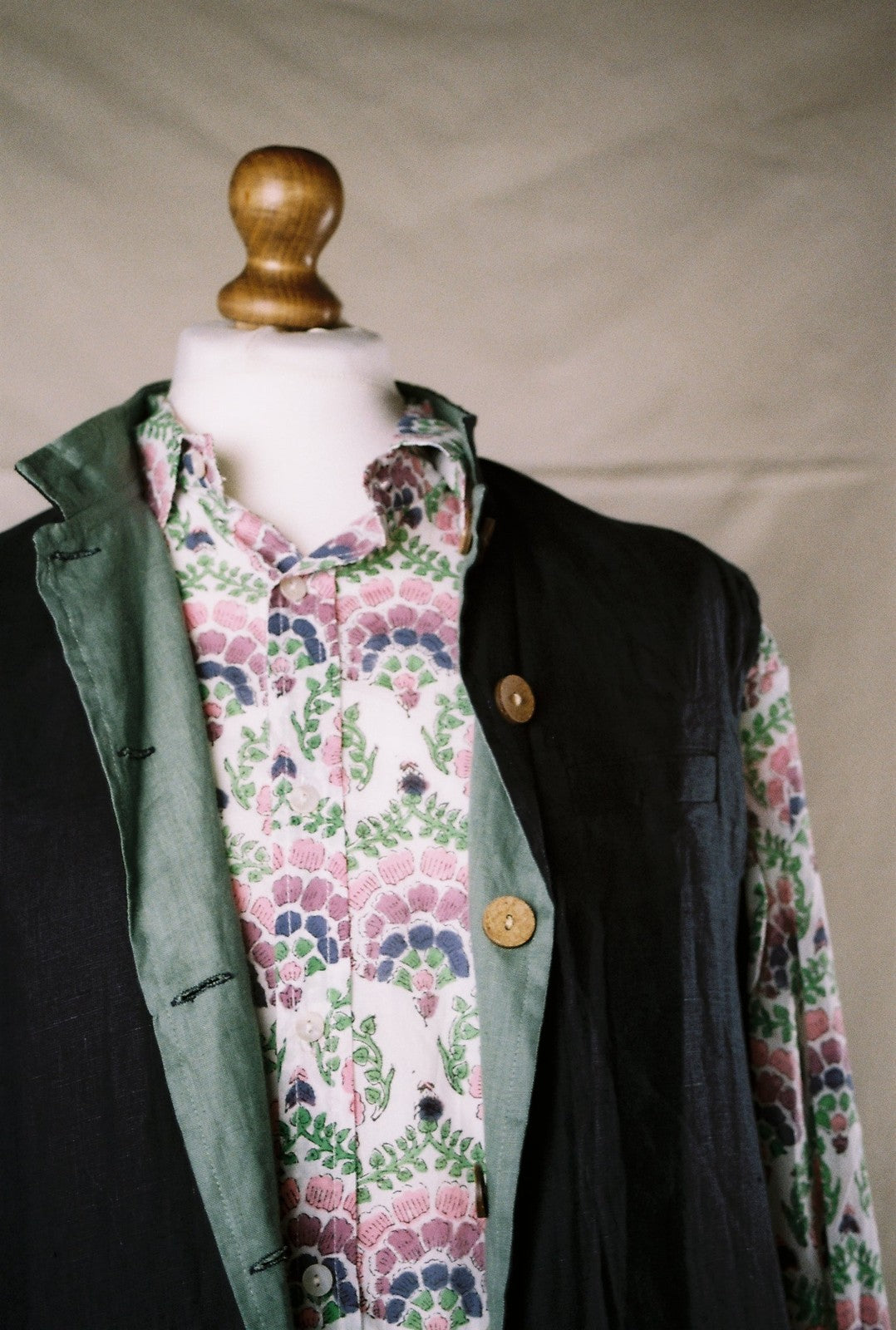 Reversible Linen Nehru Gilet Navy and Aquamarine