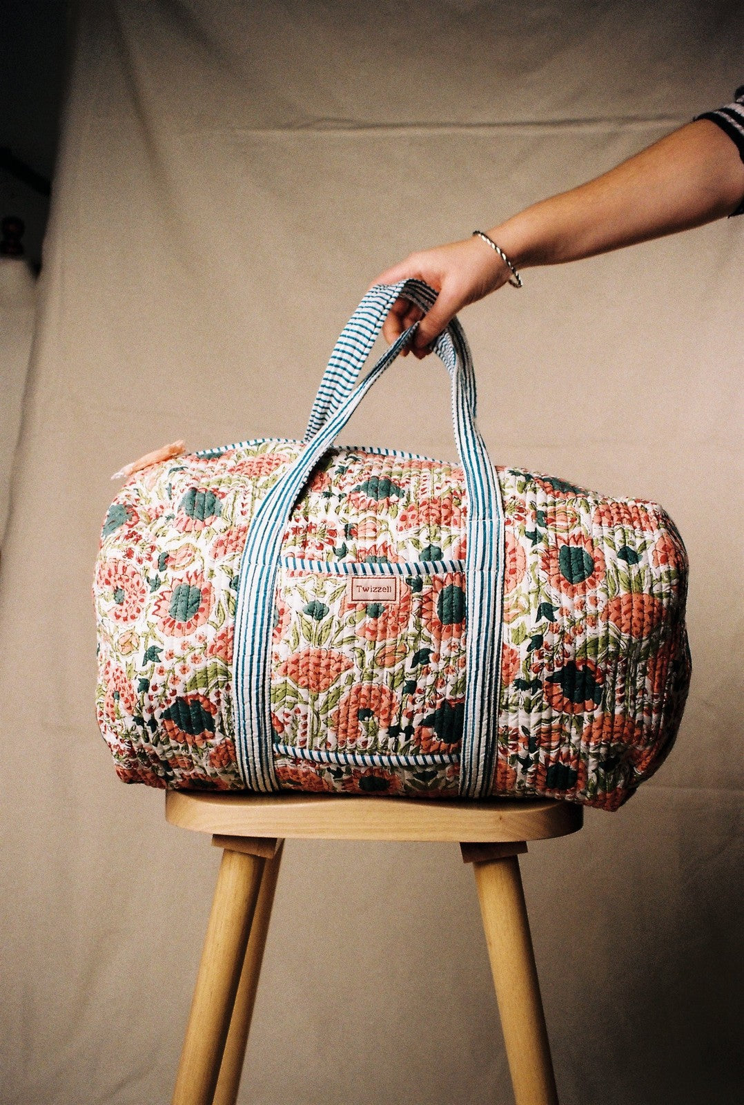 Indian Block Print Weekend Bag - Apricot – Twizzell