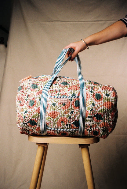 Indian Block Print Weekend Bag - Apricot