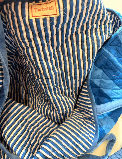 Roma Reversible Basket Bag - Blue Stripe