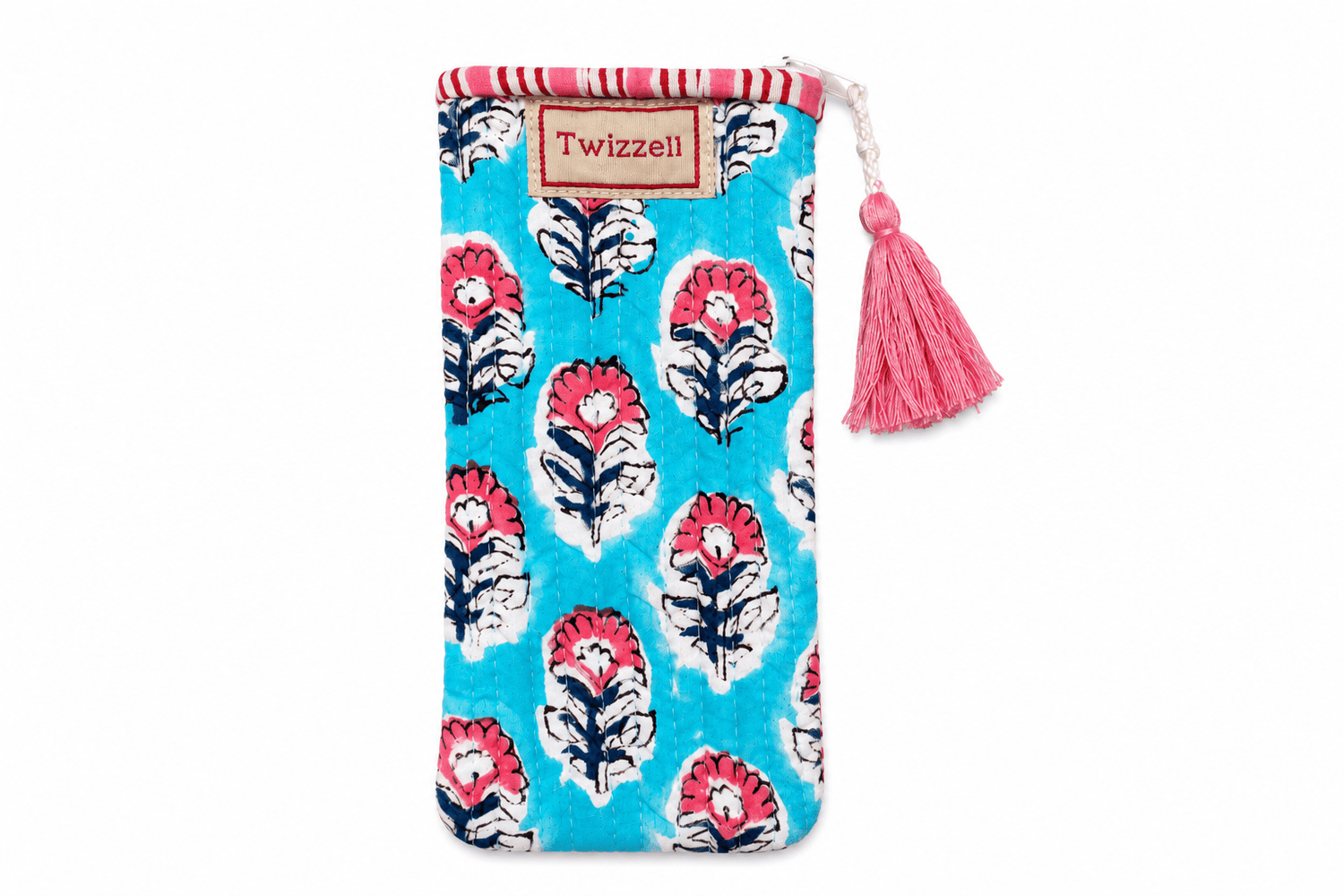 Glasses Case - Blue with pink flower