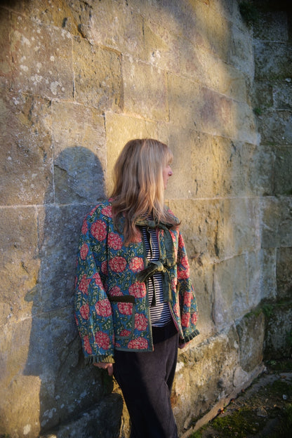 Reversible Jacket - Hydrangea with Red Stripe Reverse