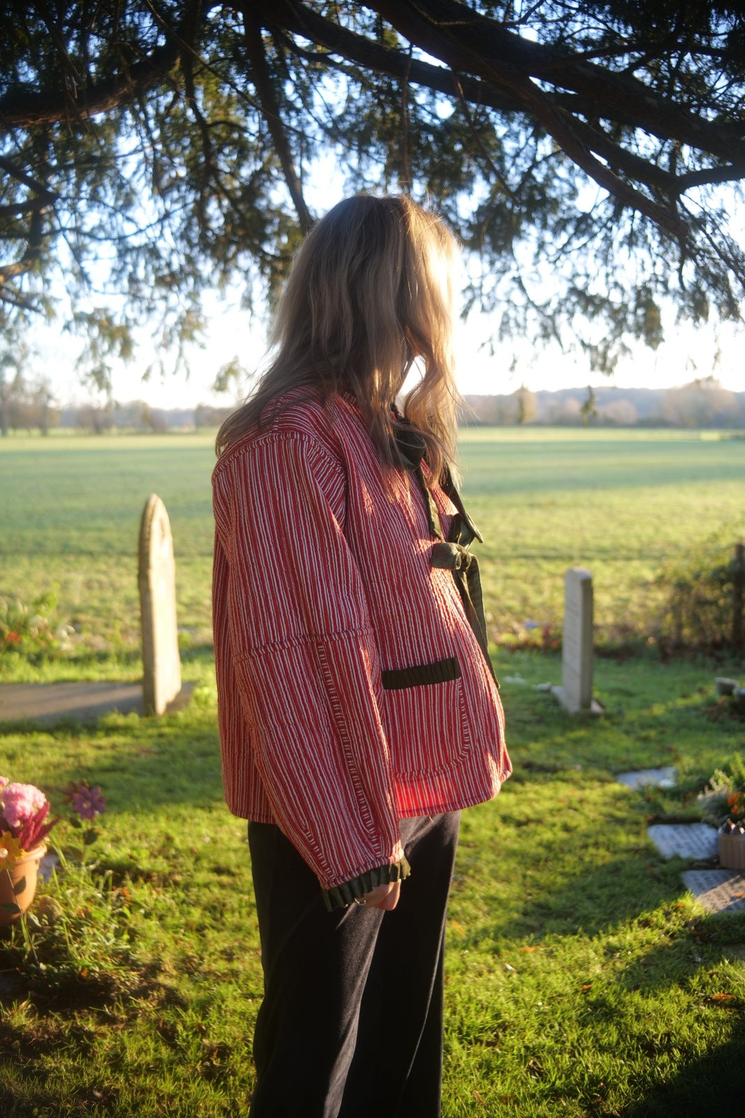Reversible Jacket - Hydrangea with Red Stripe Reverse