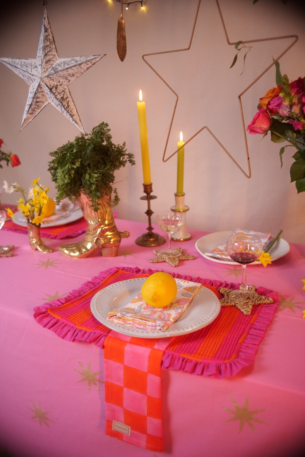 Pink &amp; Orange Checkerboard Napkin x 4