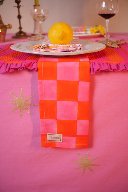 Pink &amp; Orange Checkerboard Napkin x 4