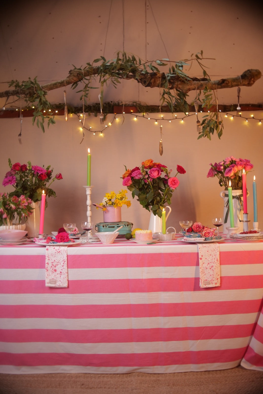 Pink Stripe Tablecloth