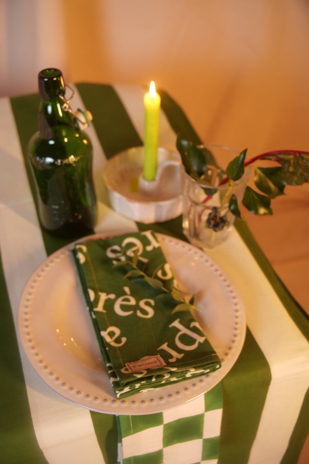 Green &amp; White Après Napkin x 4