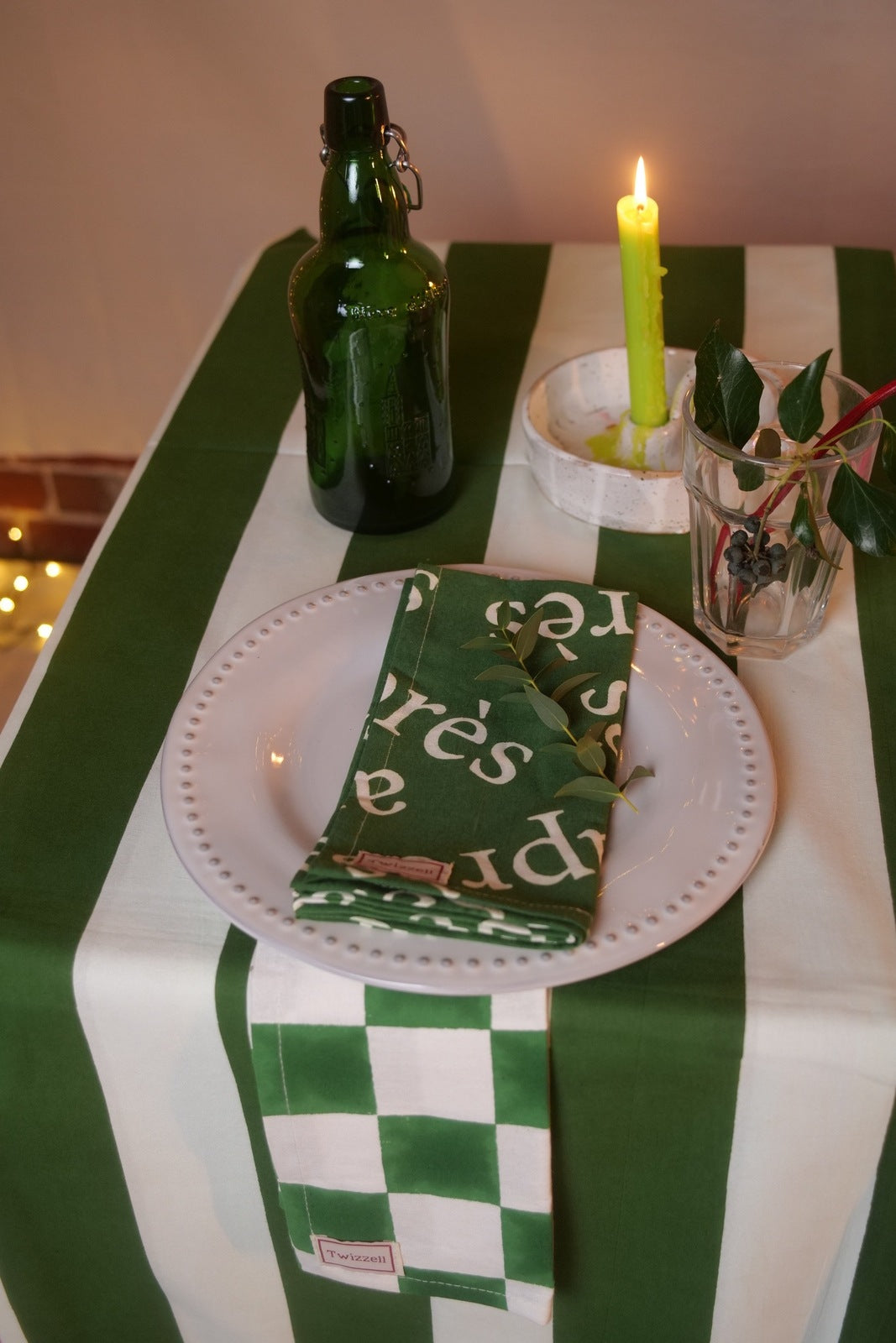 Green &amp; White Après Napkin x 4