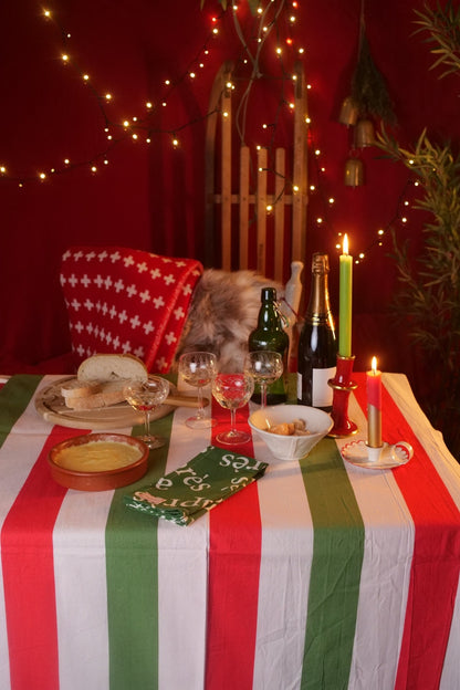 Red, Green and White Stripe Tablecloth