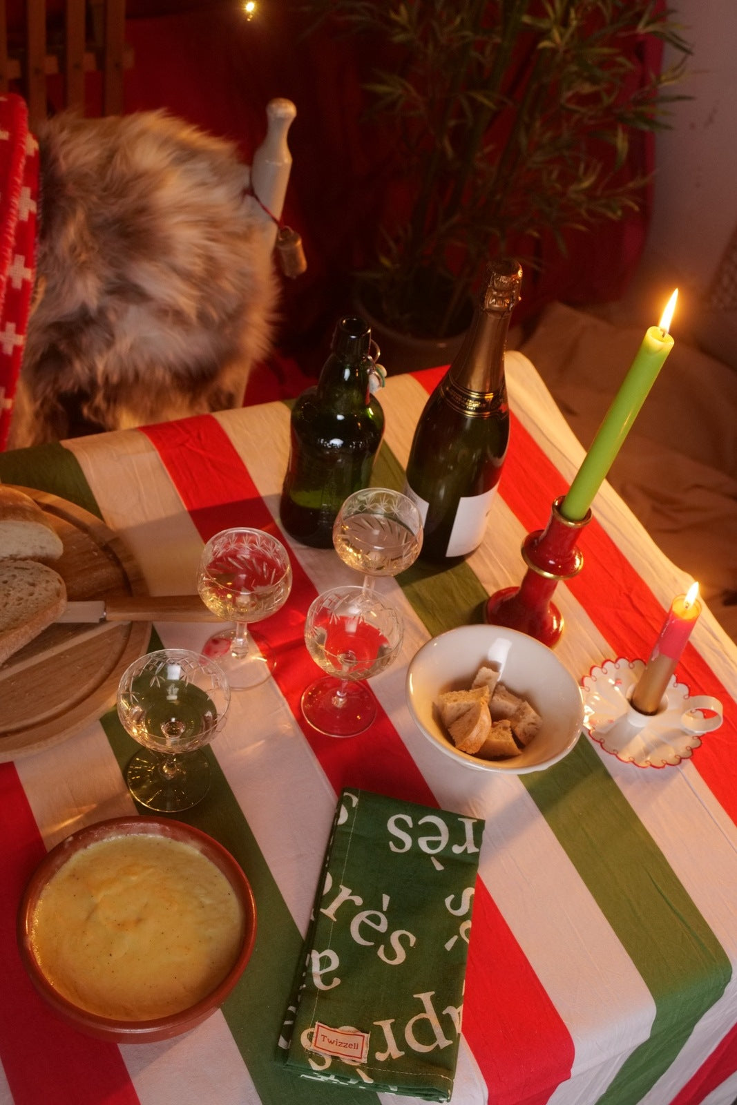 Red, Green and White Stripe Tablecloth