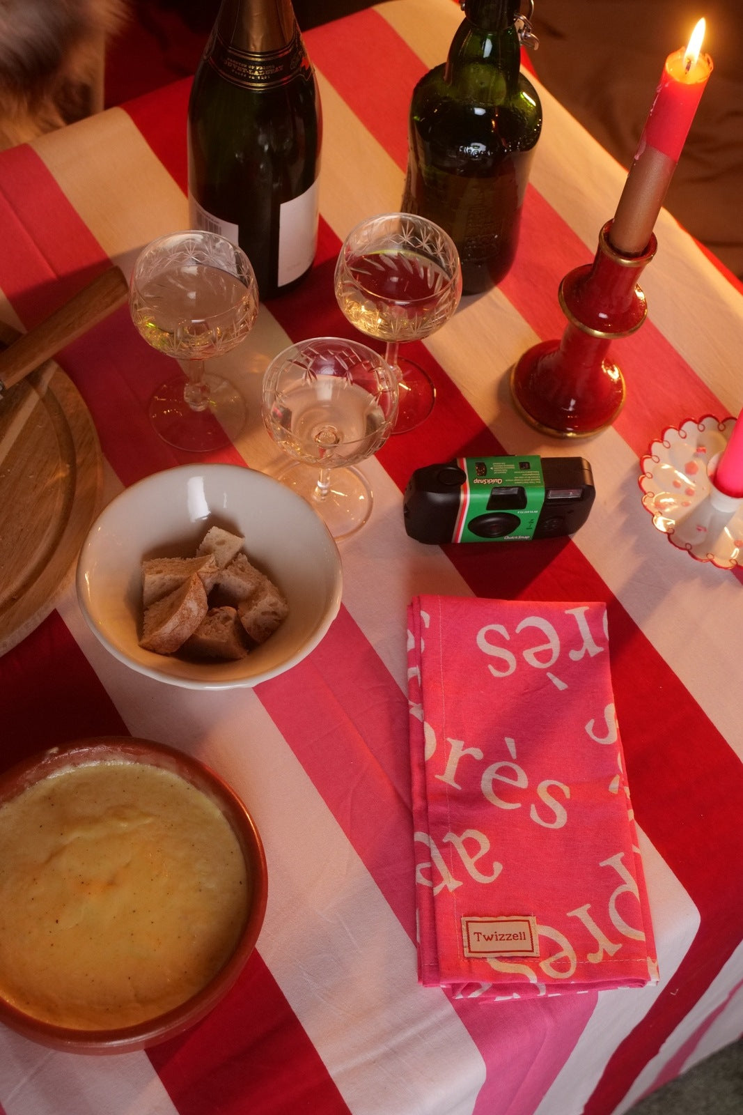 Red, Pink and White Stripe Tablecloth