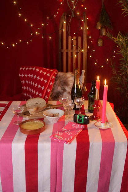 Red, Pink and White Stripe Tablecloth