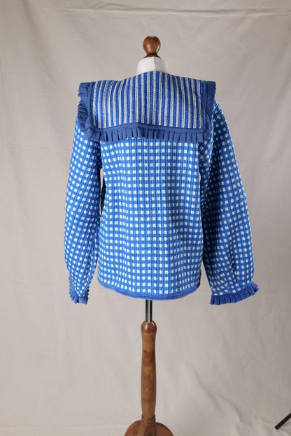 Sailor Collar Reversible Jacket - Blue Gingham