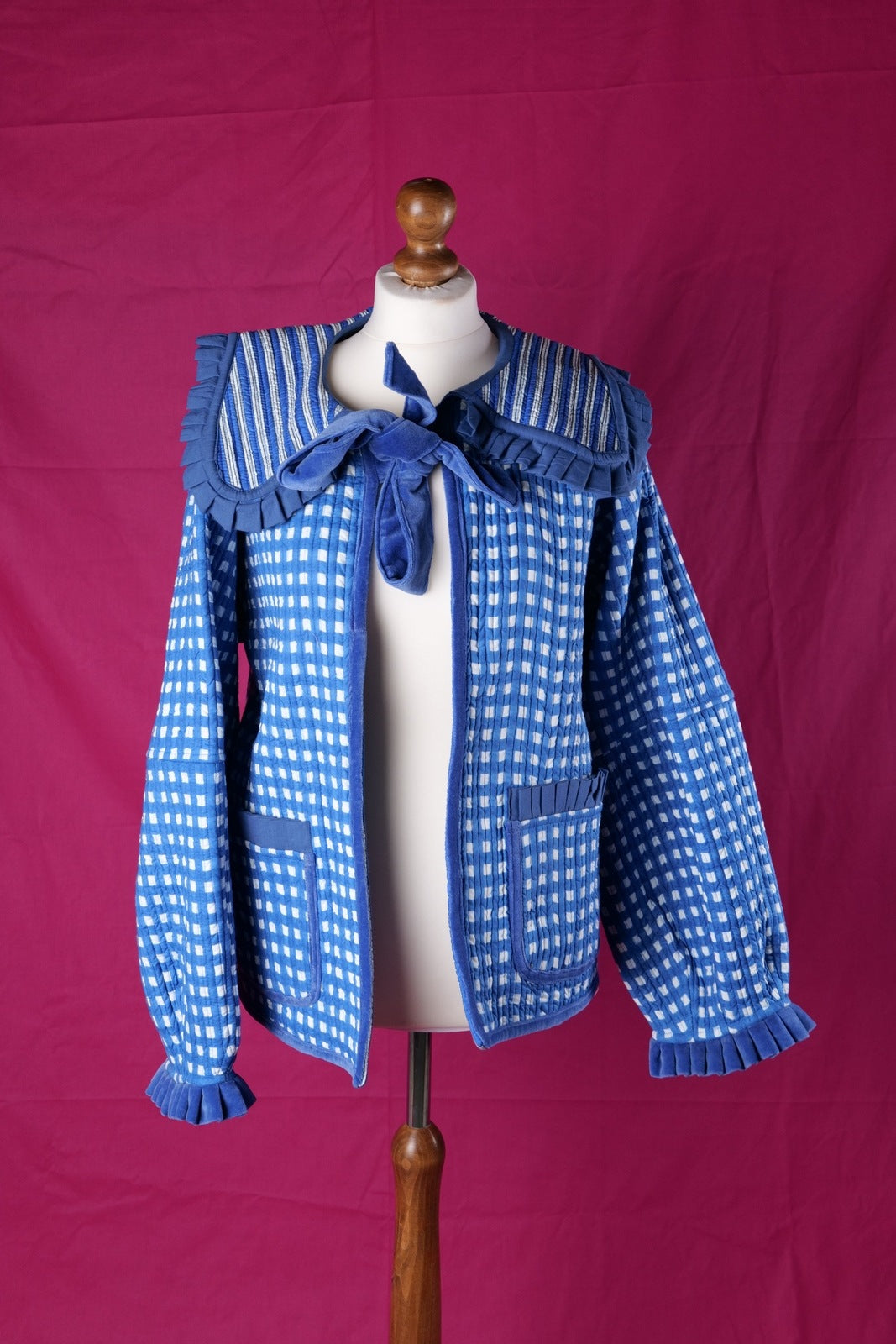 Sailor Collar Reversible Jacket - Blue Gingham
