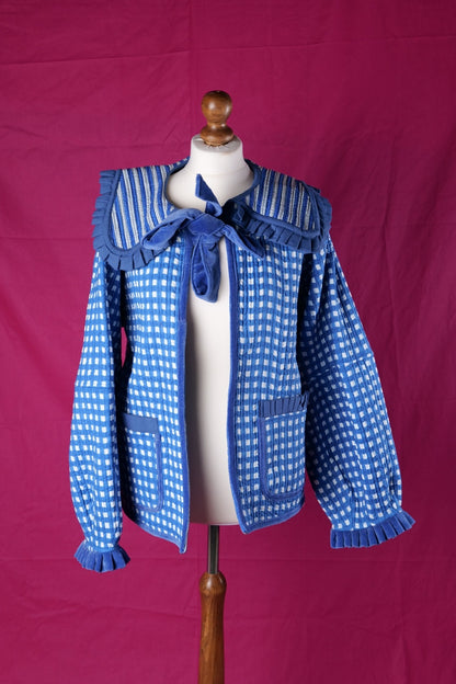 Sailor Collar Reversible Jacket - Blue Gingham