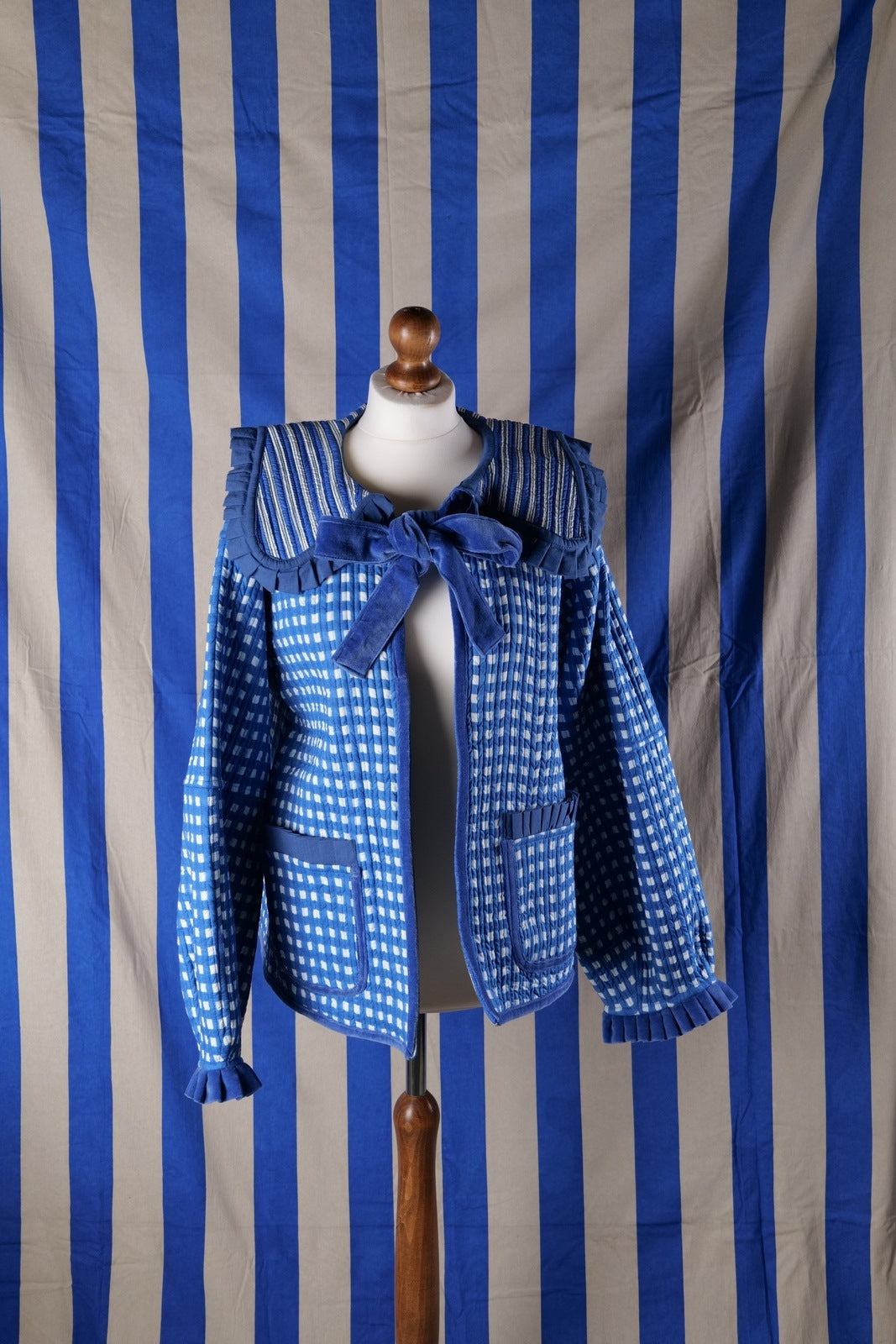 Sailor Collar Reversible Jacket - Blue Gingham