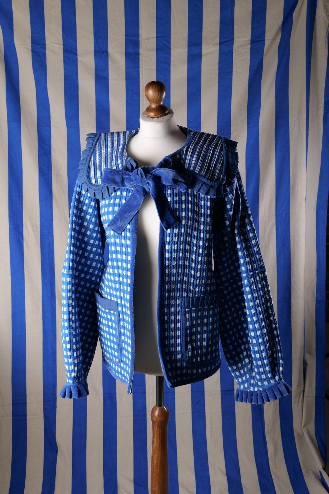 Sailor Collar Reversible Jacket - Blue Gingham
