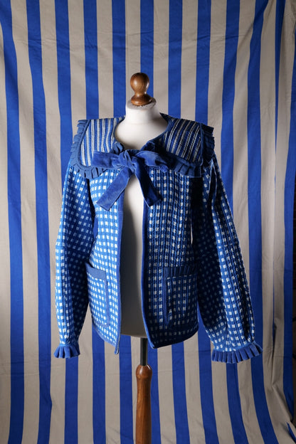 Sailor Collar Reversible Jacket - Blue Gingham
