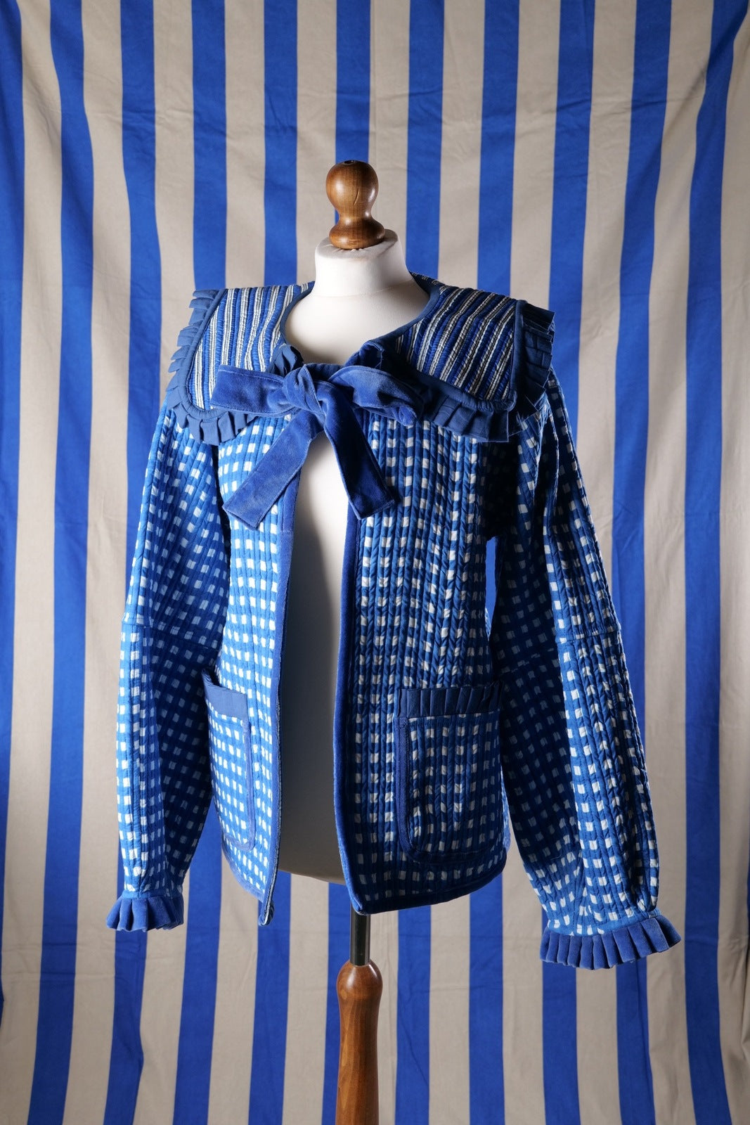 Sailor Collar Reversible Jacket - Blue Gingham