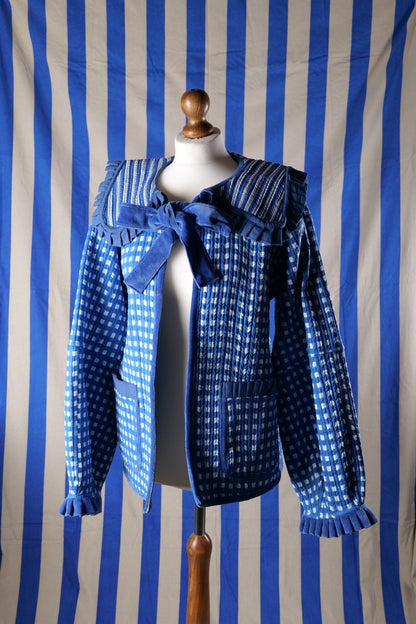 Sailor Collar Reversible Jacket - Blue Gingham