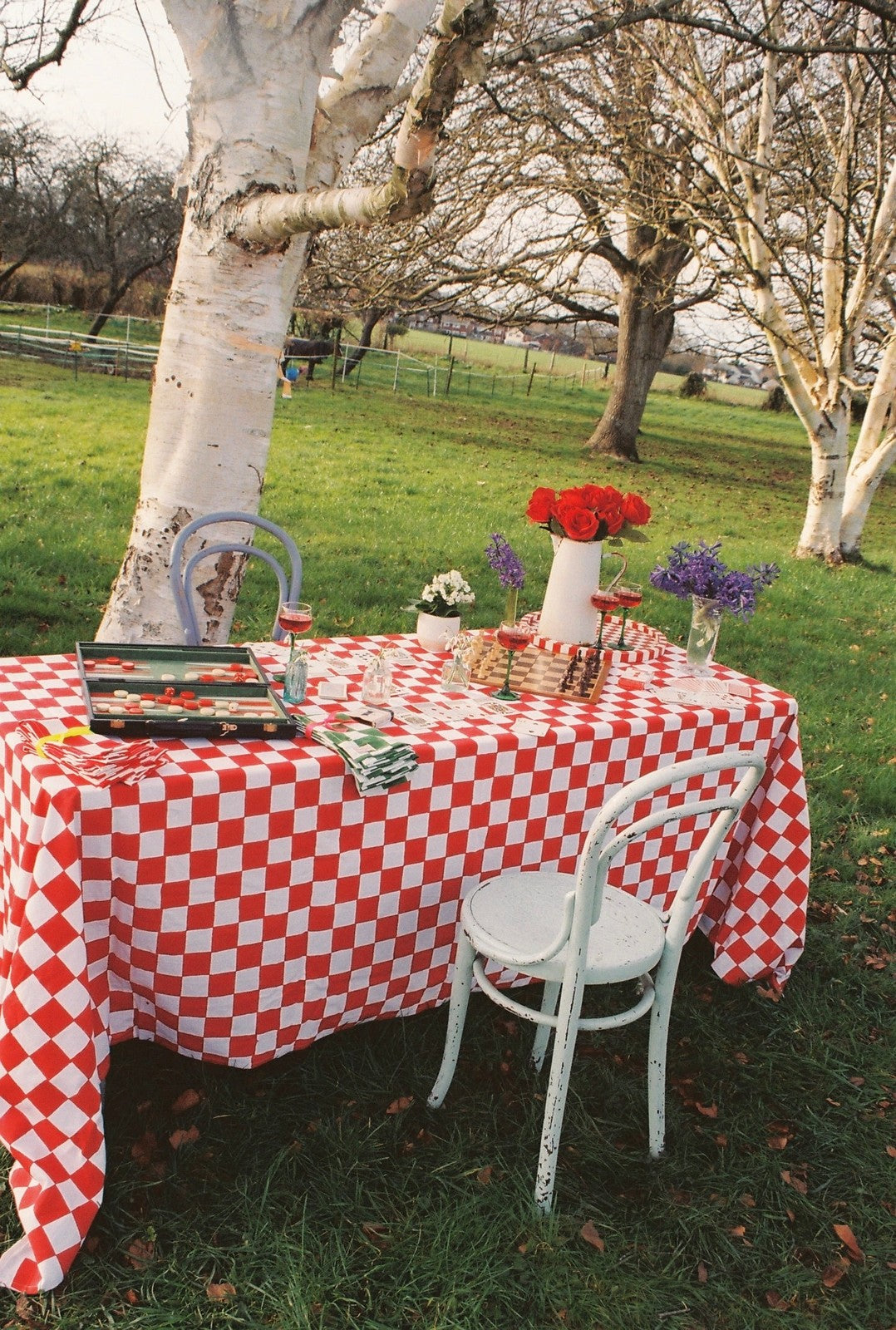 Red and White Checkerboard Tablecloth