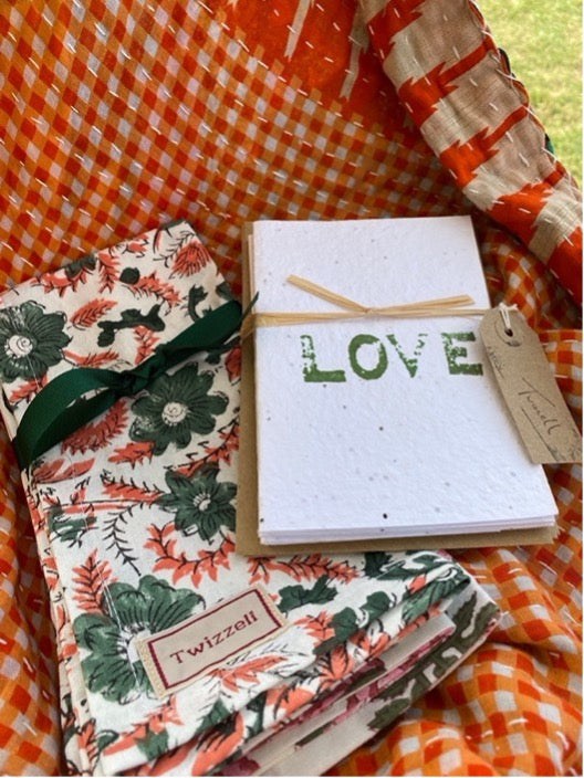 Indian Block Print Napkins Set of 4 - Red and Green