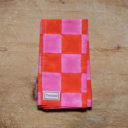 Pink &amp; Orange Checkerboard Napkin x 4
