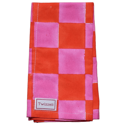 SECONDS Pink &amp; Orange Checkerboard Napkin x 4