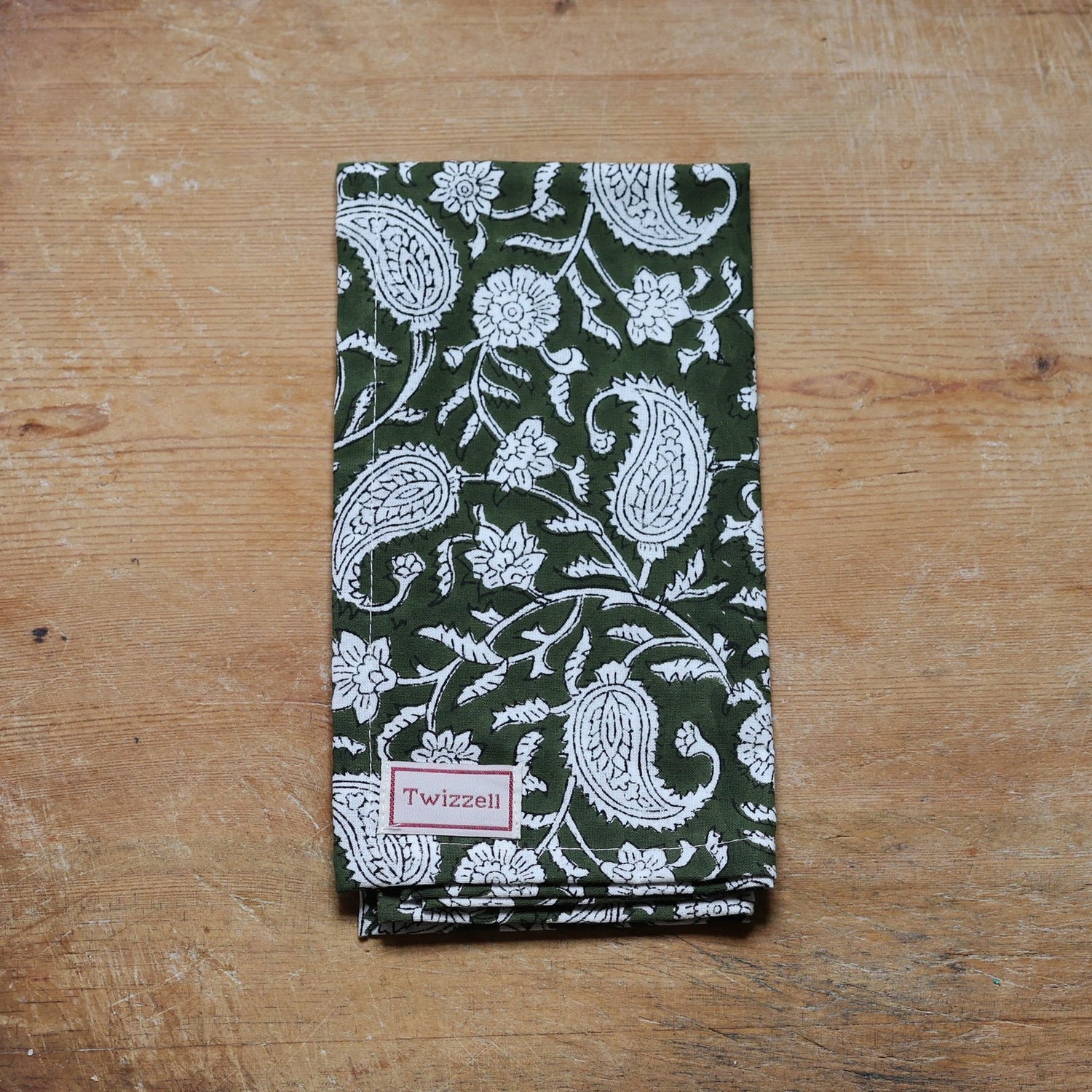 Olive &amp; White Paisley Napkin x 4