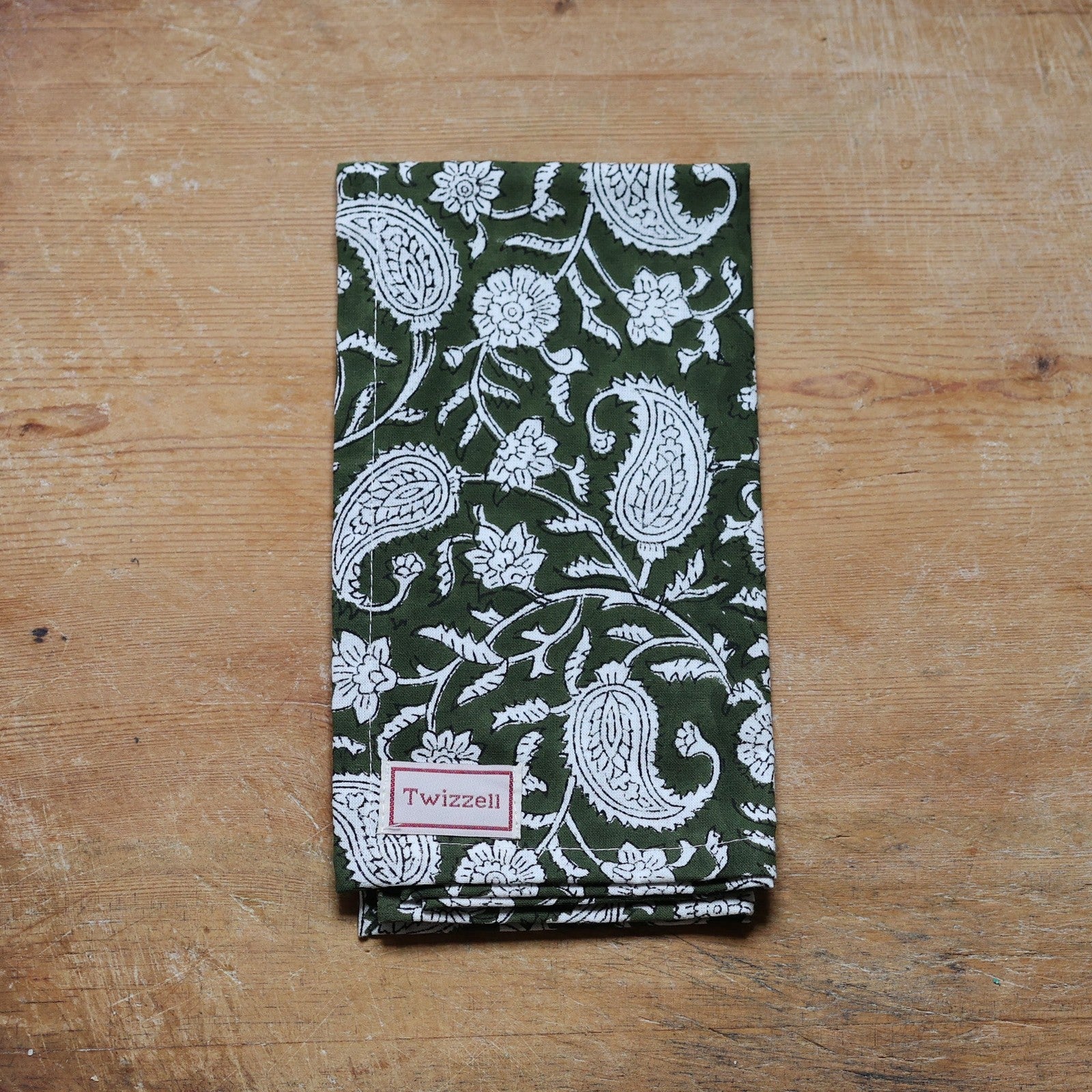 Olive &amp; White Paisley Napkin x 4