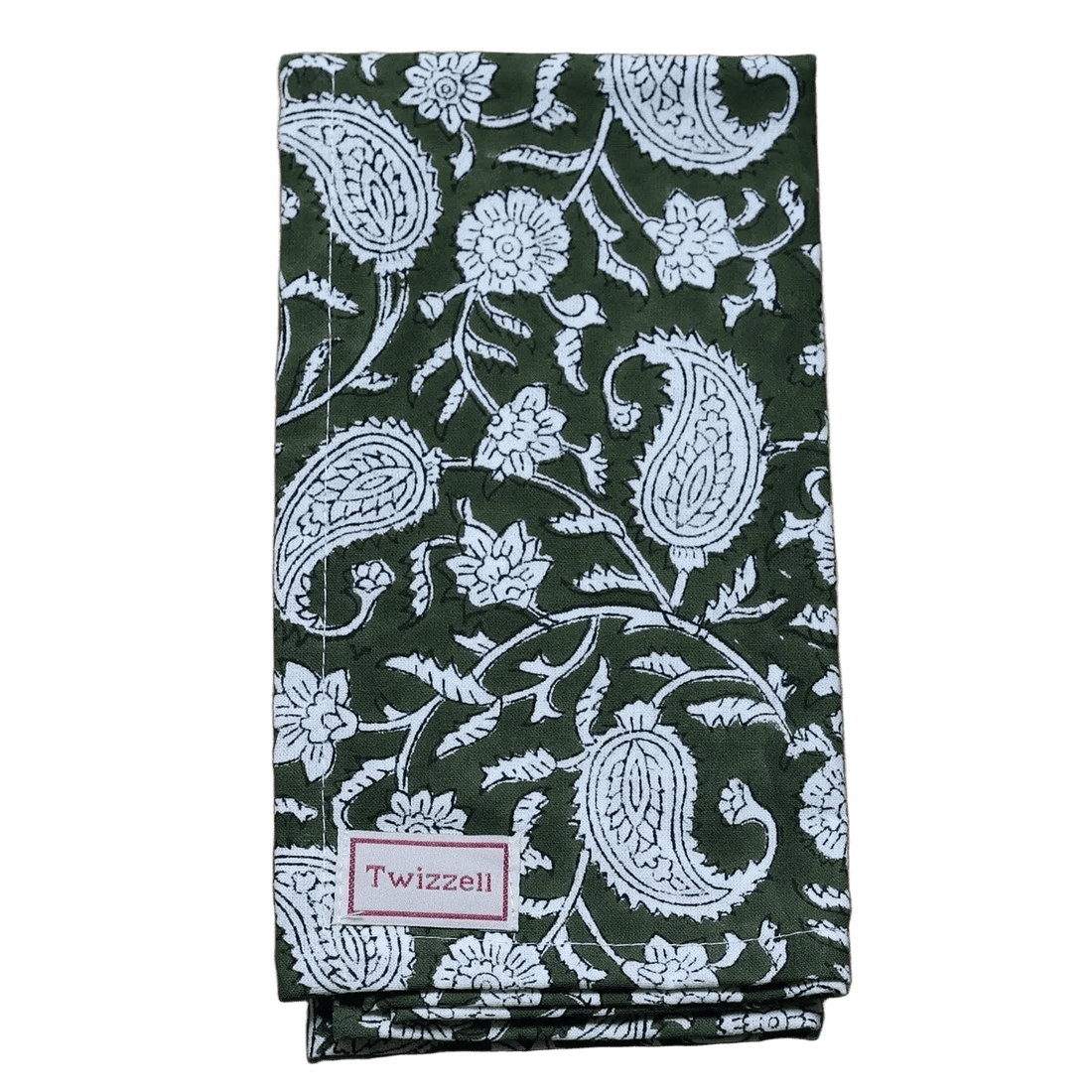 Olive &amp; White Paisley Napkin x 4