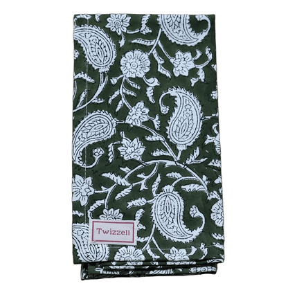 Olive &amp; White Paisley Napkin x 4